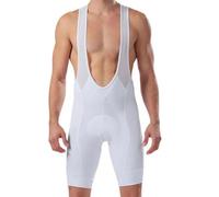 Abbigliamento Ciclismo Uomo Pantaloncini da ciclismo con bretelle in tinta unita, neri e bianchi, polsini tagliati al laser, MTB, tessuto for bici, fondello in GEL 9D, elastico in basso Pantaloncini B