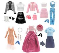 Abbigliamento Compatibile con Barbie Abbigliamento, include abito rosa, 5 set moda, 6 paia scarpe, valigia, collana perline, orecchini perle e occhiali