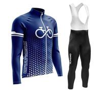 Abbigliamento Completo Ciclismo Uomo Tuta Bici da Corsa Invernale Maglia MTB Manica Lunga + Salopette Imbottiti con Gel 9D MTBGel Caldo e antivento (TYPE-4A,XXS)