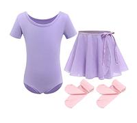 Abbigliamento da balletto per bambine in cotone a maniche corte, body da balletto, tutù da ginnastica, body da danza + gonna avvolgente in chiffon, gonna tutù, abito da danza + collant, completo da