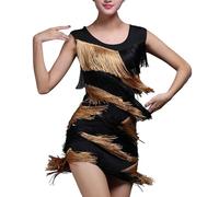 Abbigliamento da ballo latino nappa salsa samba abito da festa tango rumba gonne a frange latina dance costume da donna concorrenza prestazioni costume sala da ballo festival abiti, gold, XL