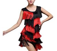 Abbigliamento da ballo latino nappa salsa samba abito da festa tango rumba gonne a frange latina dance costume da donna concorrenza prestazioni costume sala da ballo festival abiti, Colore: rosso, XL