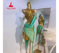 Abbigliamento da ballo latino per donna Abito da competizione Tango Samba Rumba di lusso personalizzato di fascia alta con nappe e strass