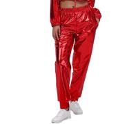 Abbigliamento da donna in argento con glitter per Capodanno, in pelle laccata metallizzata, anni '80, pantaloni harem, hip hop, discoteca, pantaloni da ballo, costume da club, Colore: rosso, L