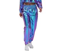 Abbigliamento da donna in argento con glitter per Capodanno, in pelle laccata metallizzata, anni '80, pantaloni harem, hip hop, discoteca, pantaloni da ballo, costume da club, Blu, M