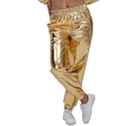Abbigliamento da donna in argento con glitter per Capodanno, in pelle laccata metallizzata, anni '80, pantaloni harem, hip hop, discoteca, pantaloni da ballo, costume da club, gold, S