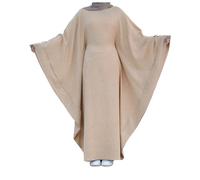 Abbigliamento da donna musulmana musulmana, maniche a pipistrello, scollo rotondo, temperamento sciolto, abito da preghiera, abito da giuramento, abito elegante, beige., M