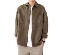 Abbigliamento da lavoro casual da uomo a maniche lunghe in tinta unita per cappotto versatile camicia strato base (XXL cachi scuro)