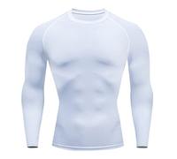 Abbigliamento da lavoro, da uomo, per fitness, a maniche lunghe, da corsa, da uomo, termico, muscolo, atletico, palestra, a compressione, taglia 50, bianco, L