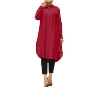 Abbigliamento da preghiera da donna, vintage, musulmano, a maniche lunghe, lunghezza al ginocchio, casual, tinta unita, abito da preghiera turco, Medio Oriente islamico, R rosso., L
