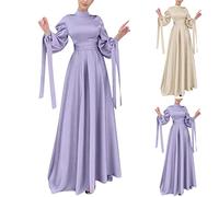 Abbigliamento da Preghiera Per Le Donne Maxi Abito Manica Lunga Musulmano Abaya Musulmano Caftano Abaya Donna Dubai Robe Medio Oriente Etnico Saudita Arabo Afghano Robe Islamico Arabo, 01# viola, M