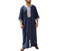 Abbigliamento da preghiera per uomo Set Abaya Uomo Caftano Camicia Lunga Abbigliamento Tradizionale Islam Abbigliamento Preghiera Costume Dubai Girocollo Camicie Arabe Manica Lunga Ramadan Abaya, Blu