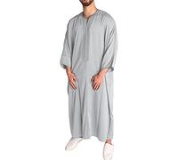 Abbigliamento da Preghiera Uomo - Caftano Musulmano Abaya Lino Estate Fresco Jilbab Musulmano Caftano Abaya Caftano Uomo Cotone Lino Abbigliamento Arabo Uomo Caftano Motivo Islamico Jalabiya