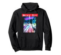 Abbigliamento da Strada Stay Lit - City Lights Vaporwave Aesthetic Felpa con Cappuccio
