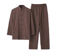 ZHOUXIAO Abbigliamento da Uomo in Puro Cotone Tai Chi Uniforme Uomo Kung Fu Abbigliamento a Maniche Lunghe Cinese Tradizionale Vestiti Tradizionali, Ampia Vestito di Sizetang Brown-XL