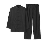 ZHOUXIAO Abbigliamento da Uomo in Puro Cotone Tai Chi Uniforme Uomo Kung Fu Abbigliamento a Maniche Lunghe Cinese Tradizionale Vestiti Tradizionali, Ampia Vestito di Sizetang Black-XL