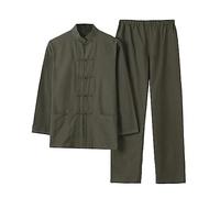 ZHOUXIAO Abbigliamento da Uomo in Puro Cotone Tai Chi Uniforme Uomo Kung Fu Abbigliamento a Maniche Lunghe Cinese Tradizionale Vestiti Tradizionali, Ampia Vestito di Sizetang Green-XXL