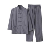 Abbigliamento da Uomo in Puro Cotone Tai Chi Uniforme Uomo Kung Fu Abbigliamento a Maniche Lunghe Cinese Tradizionale Vestiti Tradizionali, Ampia Vestito di Sizetang Grey-M