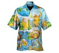 Abbigliamento da uomo per Oktoberfest, camicia hawaiana da uomo, a maniche corte, divertente con stampa di birra, scollo a V, moderna camicia tradizionale hawaiana anni '90 anni '80, festival