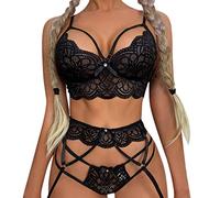 Abbigliamento Donna Elegante Completo Sexy Donna Set di Pantaloni con Reggiseno A Tre Punti Tagliati con Bottoni in Pizzo per Lingerie da Completino Sexy Hot Secret Tuta Black L