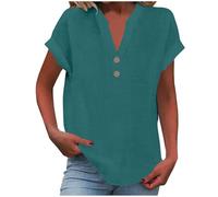 Abbigliamento Donna Estivo Camicetta in Lino Cotone Estive Camicie Maniche Corte con Bottoni Tunica Solidi Blouse Canotta Elegante Blusa Top Camici Comoda e Traspirante Classico Maglietta