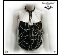 abbigliamento donna top estivo t-shirt gioiello elegante raro couture nero ragno