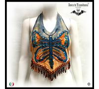 abbigliamento donna top estivo t-shirt maglietta couture etnico farfalla frange