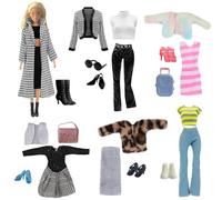 Abbigliamento e Accessori Compatibile con Barbie Abbigliamento, Contiene UN set di mille tombe per uccelli, 5 più moda invernale e 6 paia di scarpe, una valigia, una borsa e occhiali