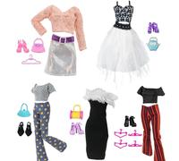 Abbigliamento e Accessori compatibili con Barbie bambole, 41 pezzi, di cui 10 Abiti, 10 Paia di Scarpe, 21 allegati