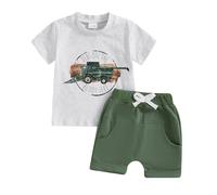 Abbigliamento estivo per bambini Maglietta con ricamo auto/lettera/veicolo a manica corta + pantaloncini con elastico in vita Set di vestiti estivi per bambini Set morbido (Grigio, 2-3 Anni)