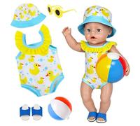 Abbigliamento estivo per bambole da 43 cm con simpatico costume da bagno a forma di anatra, set da 5 pezzi con cappello da sole, palla da spiaggia, occhiali da sole e pantofole, accessori per bambole
