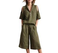 Abbigliamento estivo per il tempo libero: abito a due pezzi composto da una camicia a maniche corte ampia e comodi pantaloncini con elastico in vita., verde militare, 5XL
