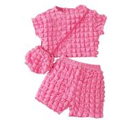 Abbigliamento Estivo per Ragazze Completo Bambina Set di Magliette 2 Pezzi con Tuta da Ginnastica T-Shirt Maniche Corte Ricamate Tenere e Simpatiche Fantasie Ideale Come Regalo Bimbo
