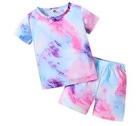 Abbigliamento Estivo per Ragazze,Moda Due Pezzi Ragazze T-Shirt e Pantaloncini Tutina Neonato Casual Set da 2 Completo Mare Bambina Bambini di 5-14 Anni