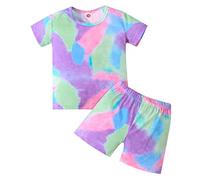 Abbigliamento Estivo per Ragazze,Tessuto Traspirante Set di Magliette T-Shirt Maniche Corte Ricamate Pantaloni Casual Larghi con Volant T Shirt Manica Corta e Pantaloncini Ideale Come Regalo b