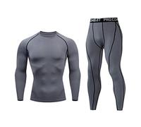 Abbigliamento fitness da uomo, abbigliamento sportivo, 2 pezzi, a compressione, traspirante, maglietta a compressione per uomo, grigio., XXXL