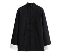 Abbigliamento Giacca Kung Fu - Abito da Uomo Tang Abbigliamento Tradizionale Cinese Cotone E Lino Uniforme Tai Chi Cappotto a Maniche Lunghe Top Qi Gong Panni per black-4XL