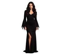 Abbigliamento gotico da donna, costume da strega per Halloween, costume da | Scollo a cuore, polsini seghettati, spacco laterale, lunghezza fino al pavimento, elegante per feste a tema, incontri