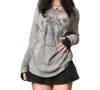 Abbigliamento Gotico Grunge per Le Donne Grafiche Tees Y2k Fata Manica Lunga Top 2000 Baggy T-shirt Emo Estetica Vestiti, Grigio-1, S