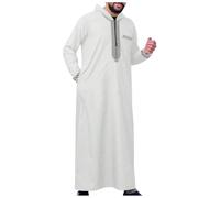 Abbigliamento Islamico Medio Oriente A Strisce Manica Lunga Thobe Musulmano Abito Uomo Caftans Arabo Tradizionale Stile Boubou Africano Uomo Musulmano Qamis Djellaba, bianco, L