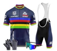 Abbigliamento Manica Corta Tuta Ciclismo Uomo Estate Completo Ciclismo Uomo Set+Pantaloncini Ciclismo 9D Gel imbottito con Bretelle MTB＋Guanti da Ciclismo, Occhiali da Ciclismo (TYP-3,XXL)