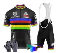 Abbigliamento Manica Corta Tuta Ciclismo Uomo Estate Completo Ciclismo Uomo Set+Pantaloncini Ciclismo 9D Gel imbottito con Bretelle MTB＋Guanti da Ciclismo, Occhiali da Ciclismo (TYP-2,XXS)