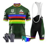 Abbigliamento Manica Corta Tuta Ciclismo Uomo Estate Completo Ciclismo Uomo Set+Pantaloncini Ciclismo 9D Gel imbottito con Bretelle MTB＋Guanti da Ciclismo, Occhiali da Ciclismo (TYP-5,L)