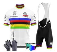 Abbigliamento Manica Corta Tuta Ciclismo Uomo Estate Completo Ciclismo Uomo Set+Pantaloncini Ciclismo 9D Gel imbottito con Bretelle MTB＋Guanti da Ciclismo, Occhiali da Ciclismo (TYP-1,5XL)