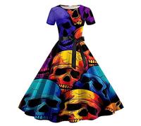 Abbigliamento Medievale da Donna Vestito Gotico retrò Curvy Lungo Abito Cerimonia Vestiti Costume Infestato Fantasmi di Halloween con Stampa Sangue Cocktail