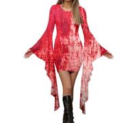 Abbigliamento Medievale da Donna Vestito Gotico retrò Curvy Lungo Halloween Abito Corto Pipistrello Strega Malvagia di con Stampa Sangue Cocktail