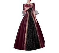 Abbigliamento Medievale da Donna Vintage Vestito Gotico Abito Manica Lunga Cocktail Costumi Cerimonia Vestiti Strega Teschio Terrore di Halloween con Stampa Sangue Stile in Vita