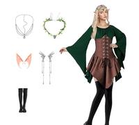 Abbigliamento medievale gotico da donna, costume rinascimentale, maniche a tromba, abbigliamento retrò, carnevale, cosplay, con orecchie da elfo, accessori per capelli sopra il ginocchio, calze per