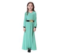 Abbigliamento Musulmano per Ragazze - Abito Abaya per Ragazze Musulmane Abito Lungo per Bambine Stile Arabo Medio Colore Puro Casual Estivo (Light Green 9-10 Years)