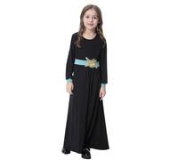 Abbigliamento Musulmano per Ragazze - Abito Abaya per Ragazze Musulmane Abito Lungo per Bambine Stile Arabo Medio Colore Puro Casual Estivo (Black 13-15 Years)